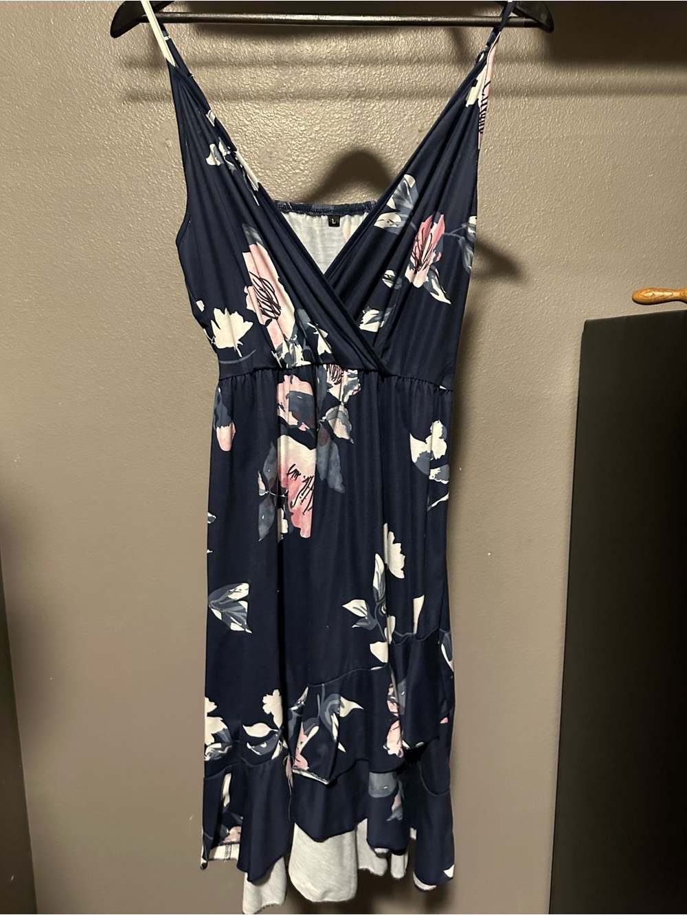 Floral Navy V-Neck Spaghetti Strap Dress